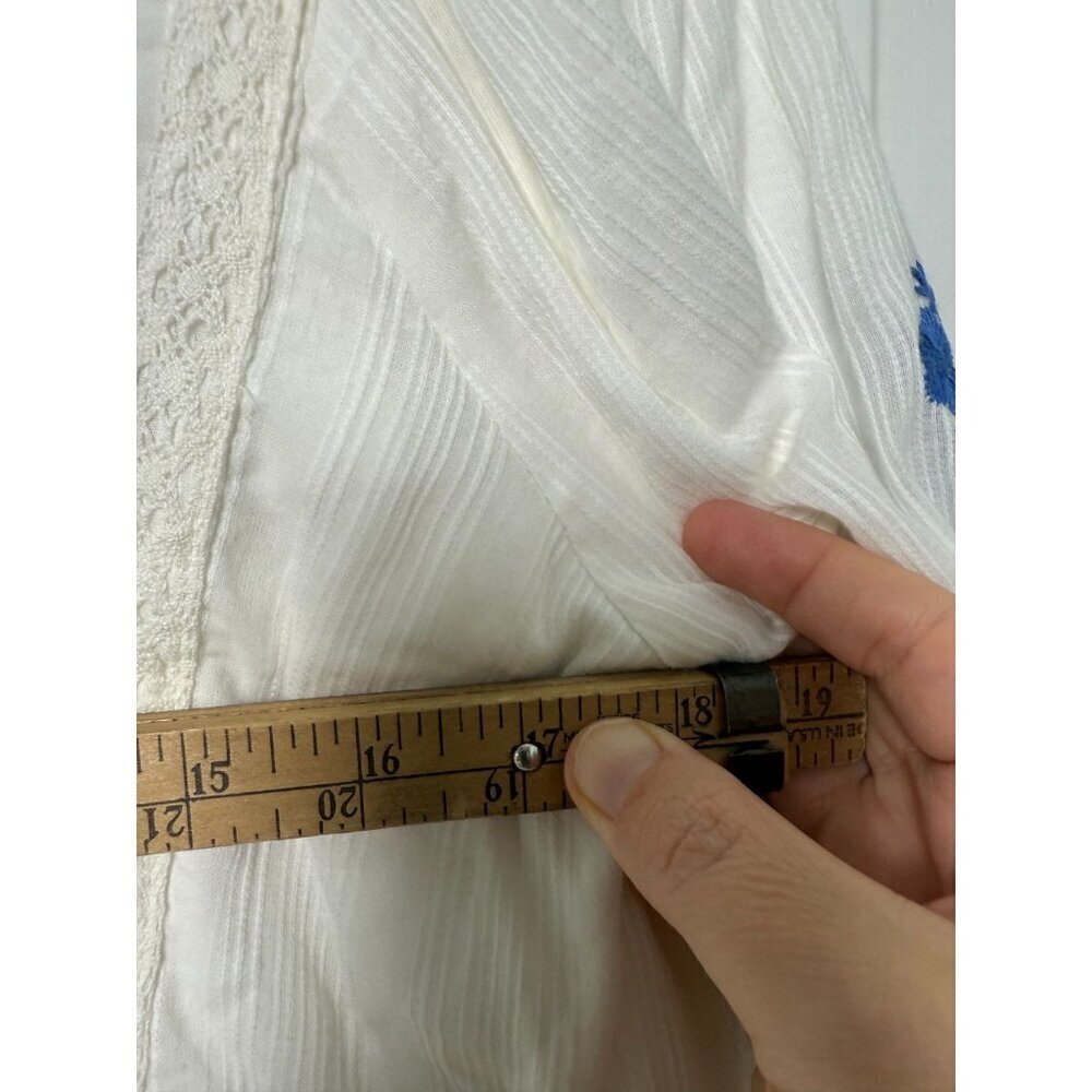 Lulus White & Blue Embroidered Shift Dress Long Puff Sleeve Size Small NWT - Picture 14 of 14